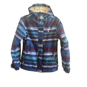 Billabog Izara Striped Ski Snowboarding Woman's Extra Small Jacket Blue Maroon